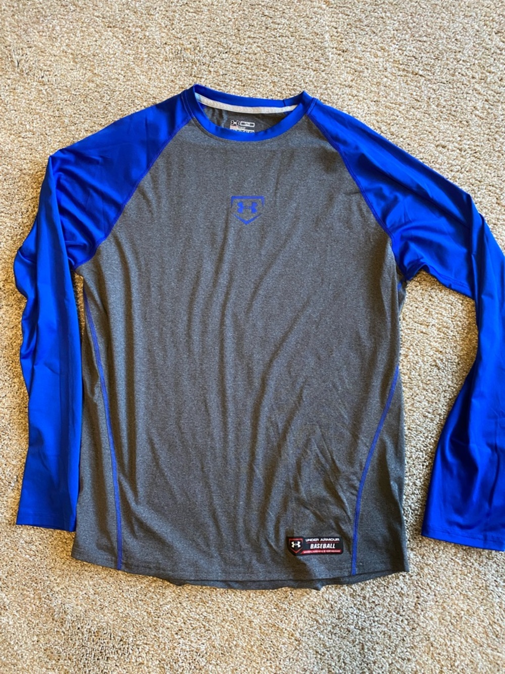 Under Armour Gray and Royal Blue Raglan Long Sleeve Athletic Shirt